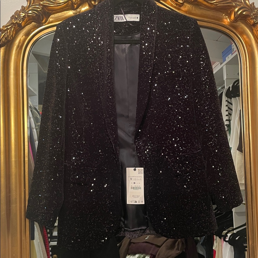 Zara Sparkling Black Evening Blazer NEW